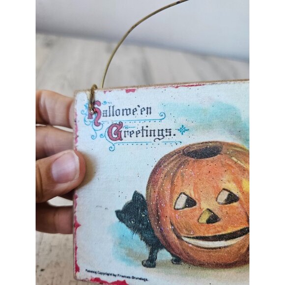 Halloween sign pumpkin frances shabby chic ornament large cat boy unique - Picture 2 of 6